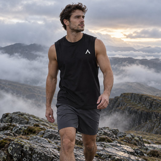 NORTH ASCENT Essential Muscle Shirt worn in the mountains