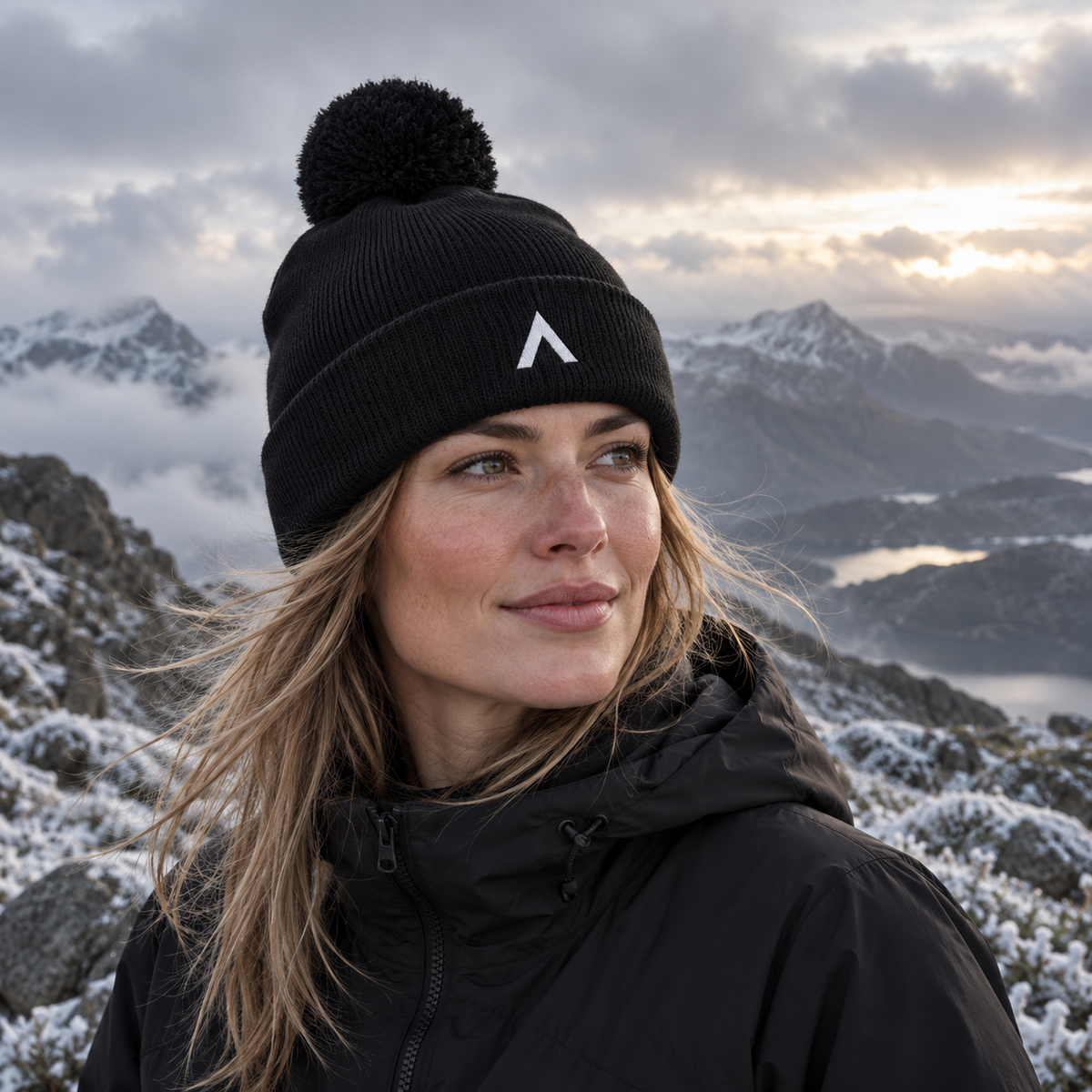 NORTH ASCENT Pom-Pom Beanie worn in the mountains