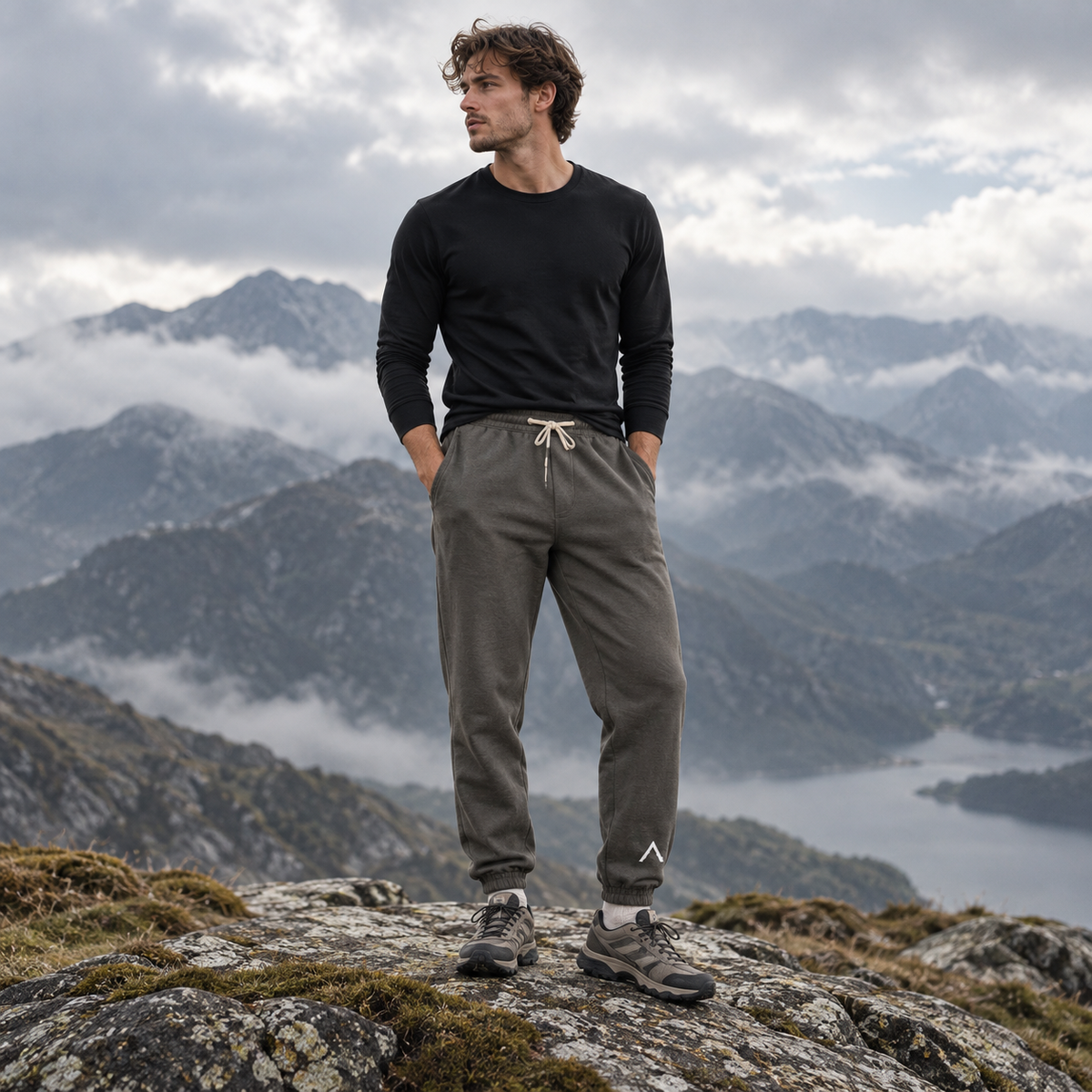 NORTH ASCENT Garment-Dyed Sweatpants worn in the mountains