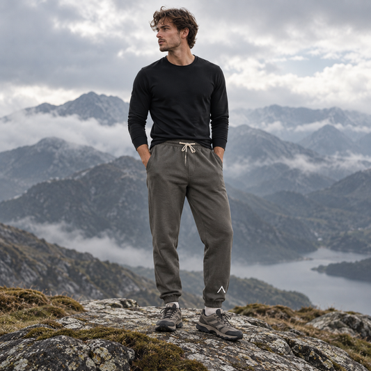 NORTH ASCENT Garment-Dyed Sweatpants worn in the mountains